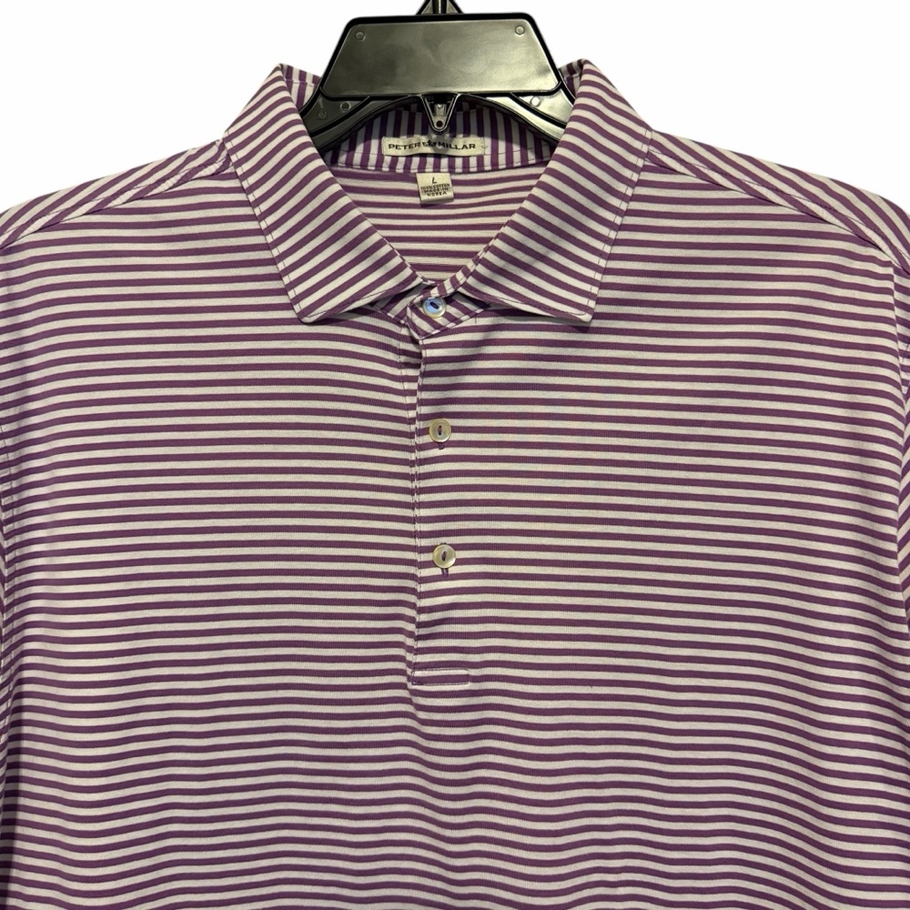 Peter Millar Crown 100% Cotton Purple and White Striped Polo - Size Large - Picture 3 of 7